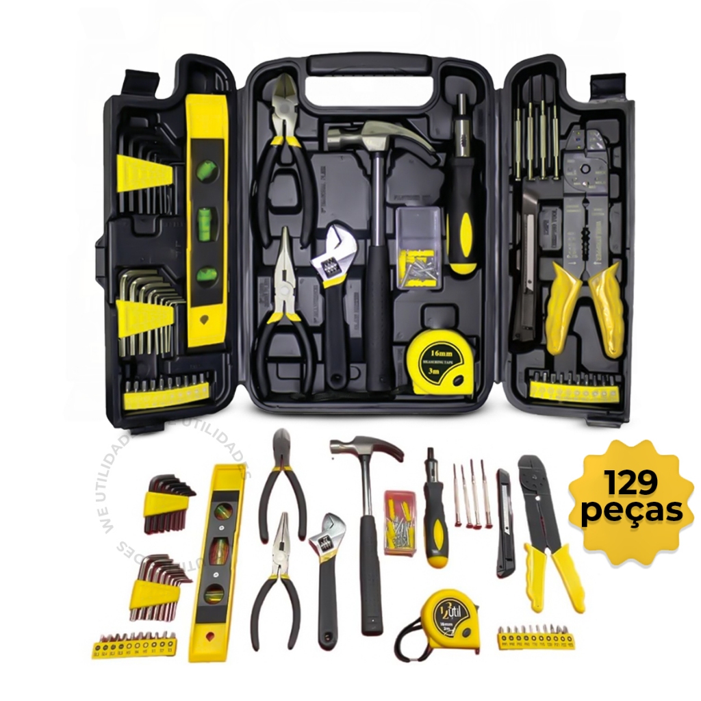 Jogo De Ferramentas Kit 129 Peças Profissional Maleta Transporte