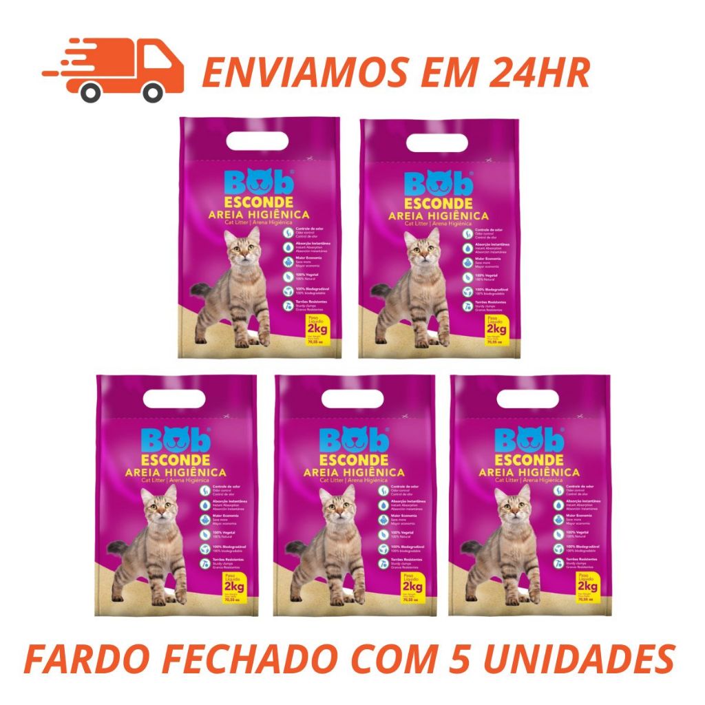 Kit 5 Unidades de Areia Higiênica Biodegradável para Gatos Bob Esconde Fardo