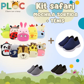 Kit Safari Ploc: MOCHILA SAFARI SORTIDA MENINO + Tênis Calce Fácil Passeio Escola P26 em Oferta na Shopee