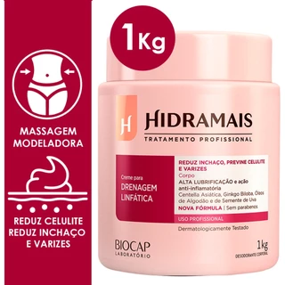 Creme Hidramais Drenagem Linfática 1kg Massagem Corporal Reduz Celulite Medidas em Gel Pote