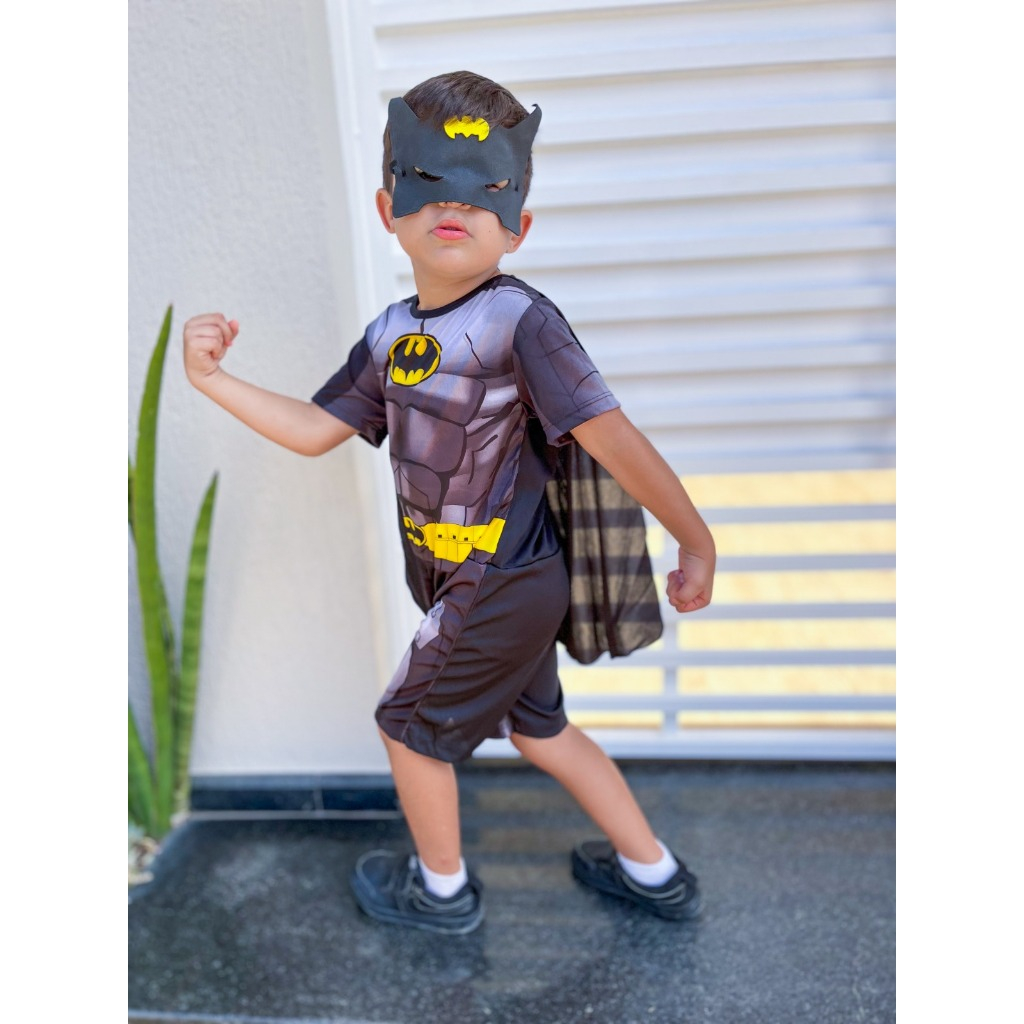 Fantasia Do Batman Com Mascara De EVA Roupa Com Capa Infantil Tema De ...