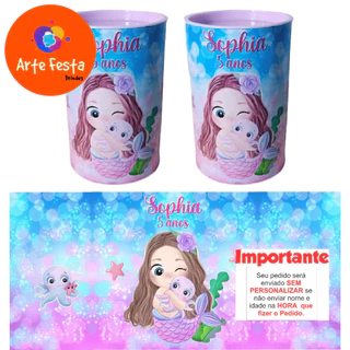 20 a 50 - Rótulo Adesivo para personalizar cofrinho Sereia 6x9,5cm