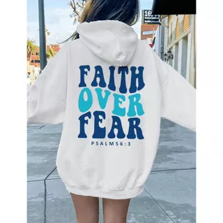 Moletom Canguru Faith Over Fear (COSTAS) Com Capuz E Bolso Casaco Feminino Masculino Flanelado Unissex Inverno Frio Algodão Blusa
