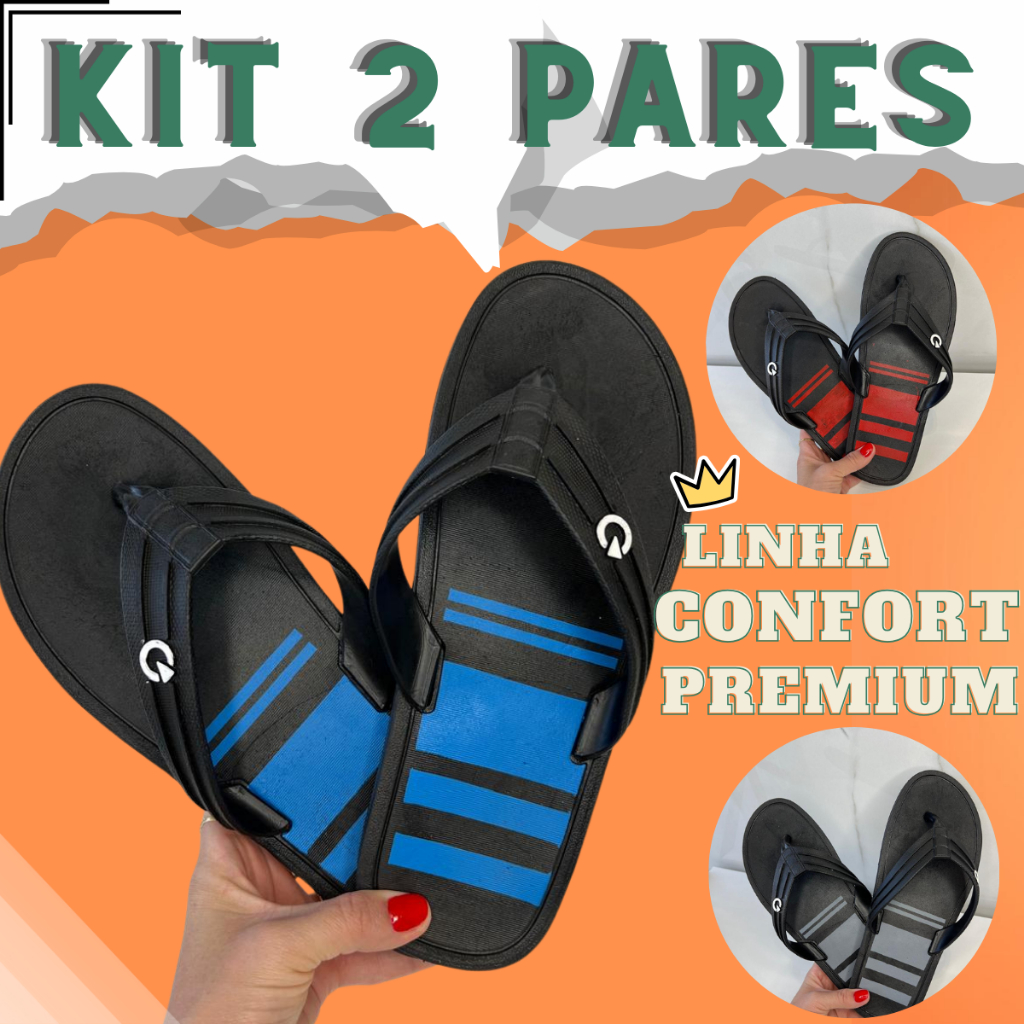 Chinelo Masculino Kit 2 Pares de Sandália Homem Confortável Borracha Macia