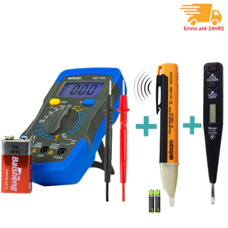 Kit 3 em 1 Caneta Detectora tensão + Chave Teste Digital de Corrente e Voltagem + Multímetro EXBOM