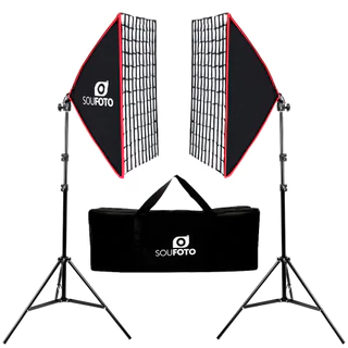 Kit de Iluminação Chicago Duplo Softbox Grid 50x70cm, Tripé de 2m e Bolsa de Transporte para Estúdio Fotográfico