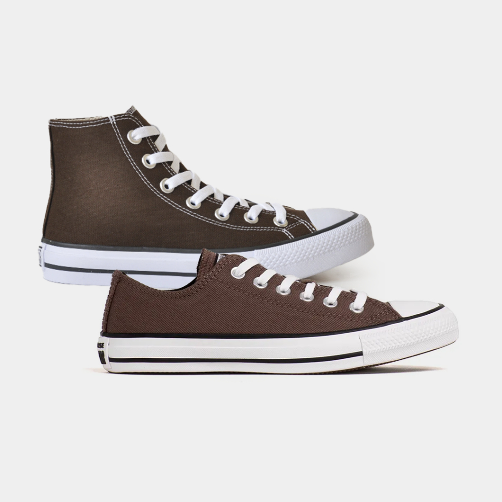 Tênis Masculino E Feminino Marrom Café Cano Alto E Cano Baixo Casual Tradicional