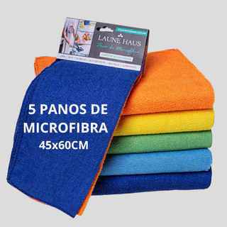 Kit C/ 5 Panos Microfibra 40x60 limpeza em Geral Multiuso Alta Absorção Laune Haus