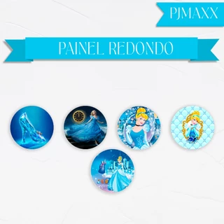 Capa Para Painel Redondo Tema Princesa Cinderela Decoração Elegante Cenario Malha Sublimada