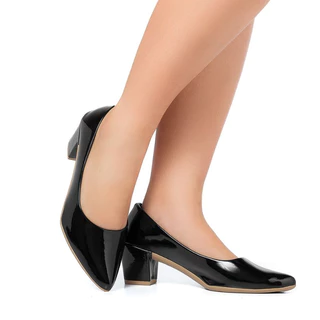 Scarpin Verniz Feminino Sapato Social Salto Grosso Bico Fino Confortável