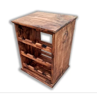 Adega de Mesa Madeira Maciça Decoração Rustica Vinhos Espumantes 9 Garrafas Acabamento Envelhecido