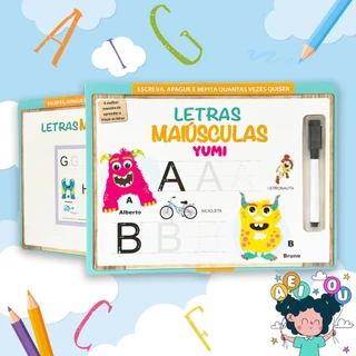 Livro Caderno De Caligrafia Infantil Com Caneta Magica Apagável Letras Maiúsculas + De 40 Atividades