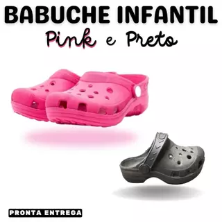 Babuche infantil papete menina e menino sandália pink e preto crocs unissex 19 ao 32