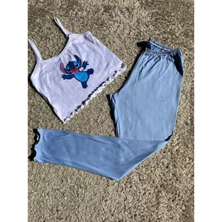 Pijama Feminino Estilo Blogueirinha Moledo Virginia Baby Doll Adulto e Roupa Dormir Infantil Stitch