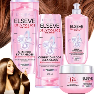 Kit Elseve Glycolic Ultra Gloss Antiporosidade Acido Glicolico Brilho para Cabelos Opacos