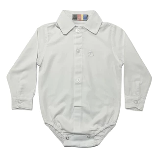 Body Camisa Social Infantil Bebê Manga Longa Branco - Envio Imediato