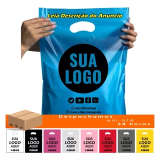 50 Sacolas Premium Plásticas - Alça Vazada Boca De Palhaço Para Loja de Presentes - 16X20