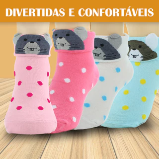 Meia infantil com estampa de bolinhas,cano dobrável com estampa de rato algodão WZ3088 em Oferta na Shopee