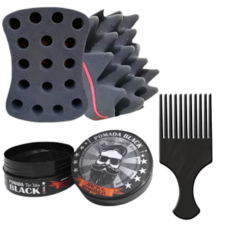 Esponja Nudred Dupla Enrolar Cabelos Média 16mm + cera modeladora + Pente Afro