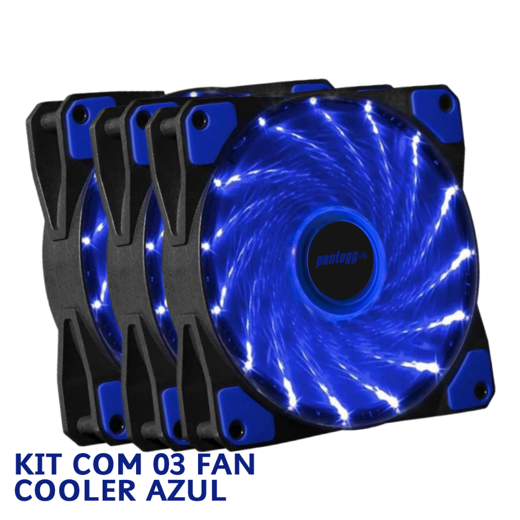 Kit 3 Cooler Fan Azul High Quality 16 Leds 120mm 12cm Gabinete Pc Gamer Ventoinha - Pontogg