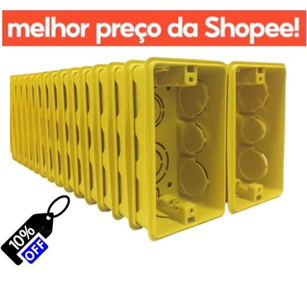 Kit 20 Caixinhas elétrica 4x2 Reforçadas p/ tomada/interruptor - AMARELA