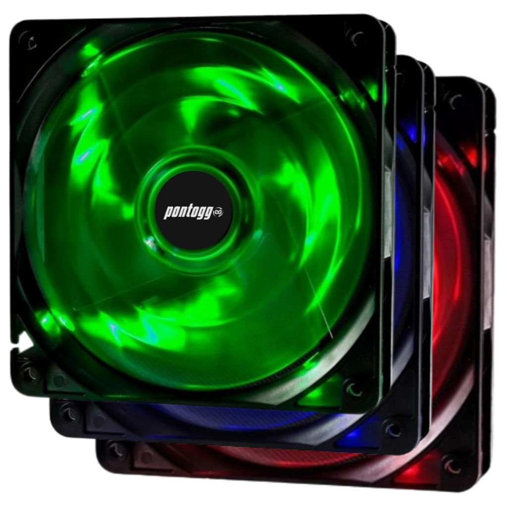 Kit 3 Cooler Fan Basic 4 Leds Azul, Vermelho, Verde (Escolha o seu) 120mm 12cm Gabinete Pc Gamer Ventoinha - Pontogg
