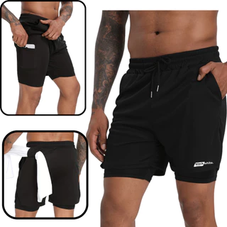 Shorts Masculino 2 em 1 Forrado para academia bermuda dupla sport fitnes