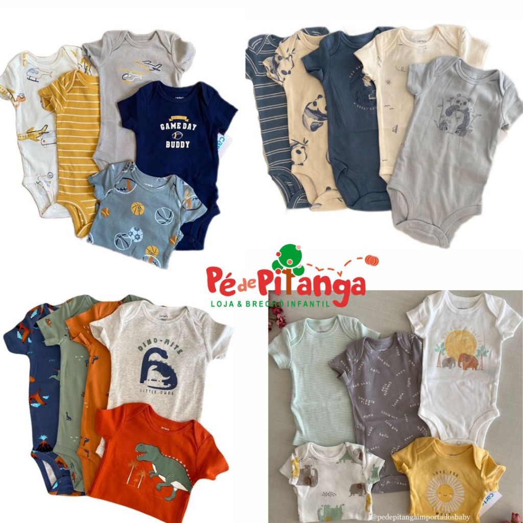 Kit body manga curta menino Carter´s - 5 peças em Oferta na Shopee