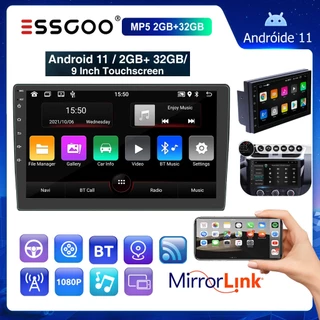 （Envio de São Paulo）ESSGOO 9" polegadas 2 Din 2+32GB Central Multimídia Android 11 Auto e Mirror Espelhamento USB Bluetooth GPS Integrado