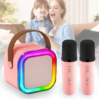 Alto-Falante Bluetooth Karaoke com Microfone Duplo Sem Fio profissional, Luzes LED