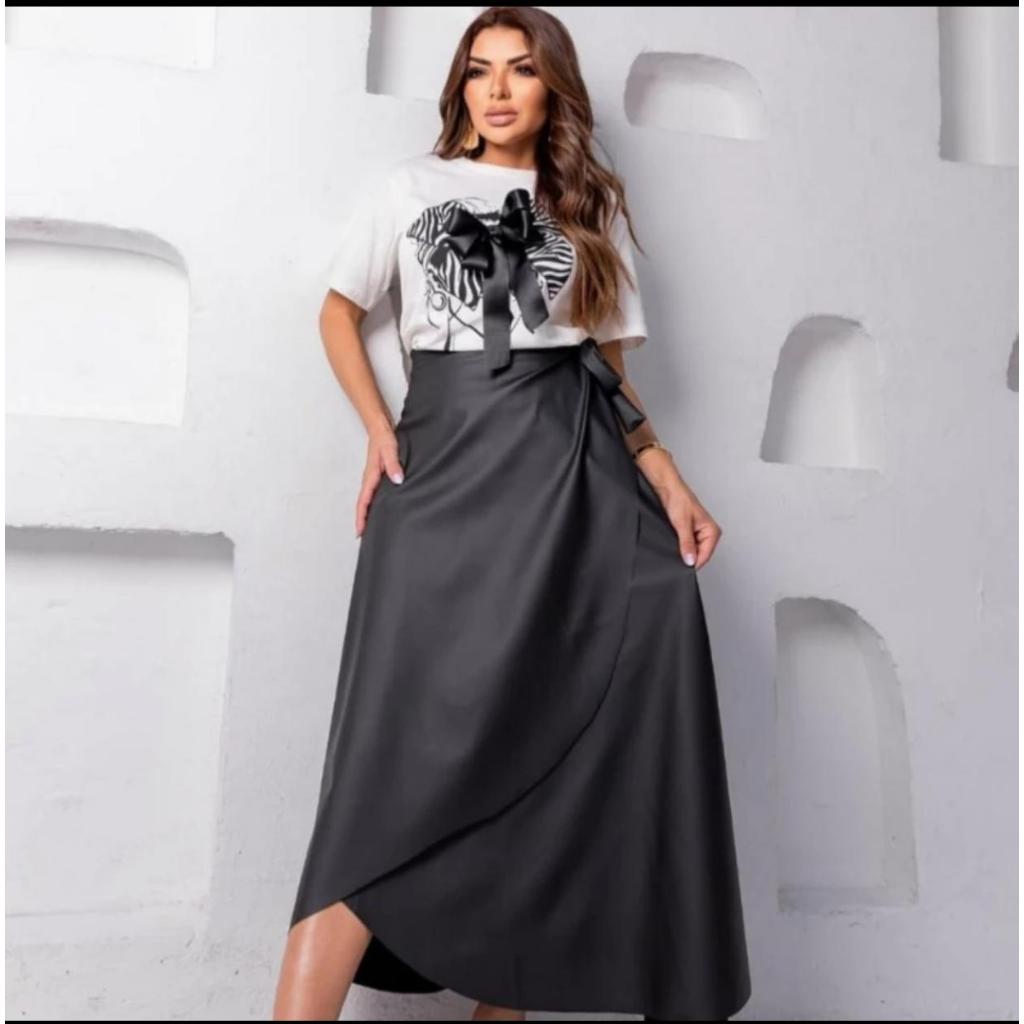 Saia Envelope Saia Branca Rodada Saia Midi Envelope Couro Fake