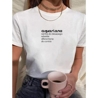 Camiseta T Shirt Babylook Feminina Aquariana Signo Varias Cores 100% Algodão Premium