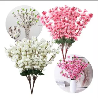 1 Buques Flor Cerejeira Artificial 7 Galhos Grande Decoração Folhagem Montar Arranjos 63 florzinhas