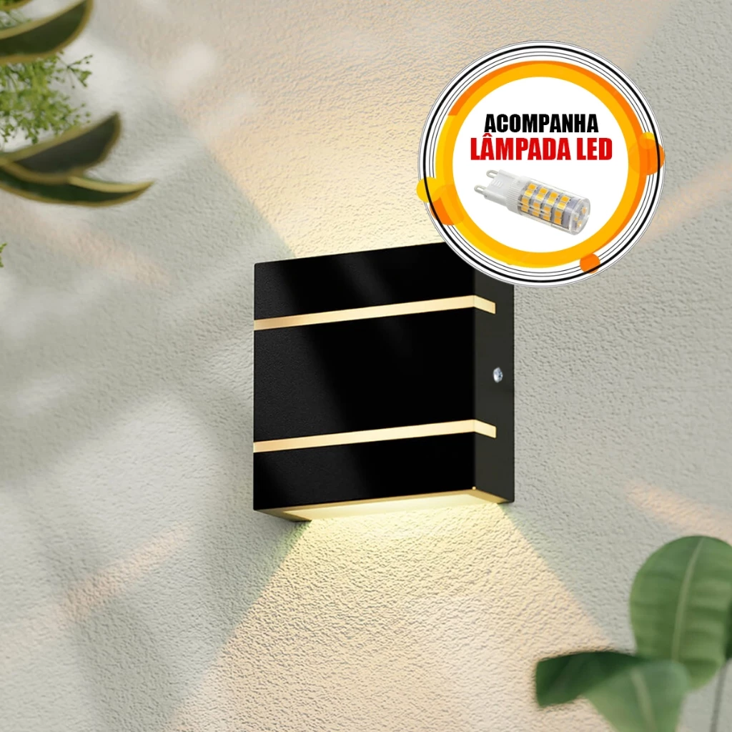 KIT 5 ARANDELA COM LED 2 FRISOS METAL ÁREA EXTERNA ILUMINAÇÃO PAREDE MURO