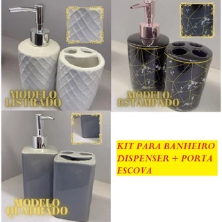 KIT 2 Banheiro Dispenser De Cerâmica E Porta Escova Disponível Elegante Em Vários Modelos Decorativo