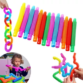 Kit 12/24 Poptube Fidget Toys Pop It Tubo Colorido Estica e Volta Sensorial Descompressão Anti Stres em Oferta na Shopee