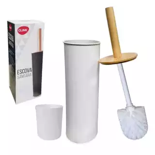 Escova 9.7 x 9.7 x 38CM Vaso Sanitário Tampa E Cabo Bambu Ou Inox Com Suporte Preto Ou Branco Banheiro