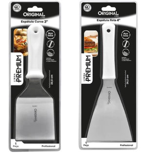 Espatula De Chapa Reta Curva Profissional linha premium original lanche hamburguer INOX