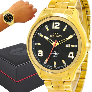 Relógio Technos Masculino Dourado Preto Original 1 Ano de Garantia