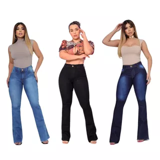 Kit 3 Calça Jeans Flare Cintura Alta Empina BumBum