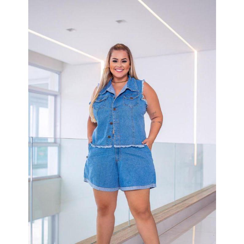 Colete Jeans Plus Size feminino 100% Algodão Shopee Brasil