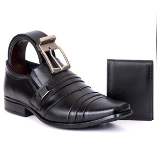 Kit Sapato Social Masculino Elegante de luxo Confortavel + Carteira Sofisticada + Cinto de Couro