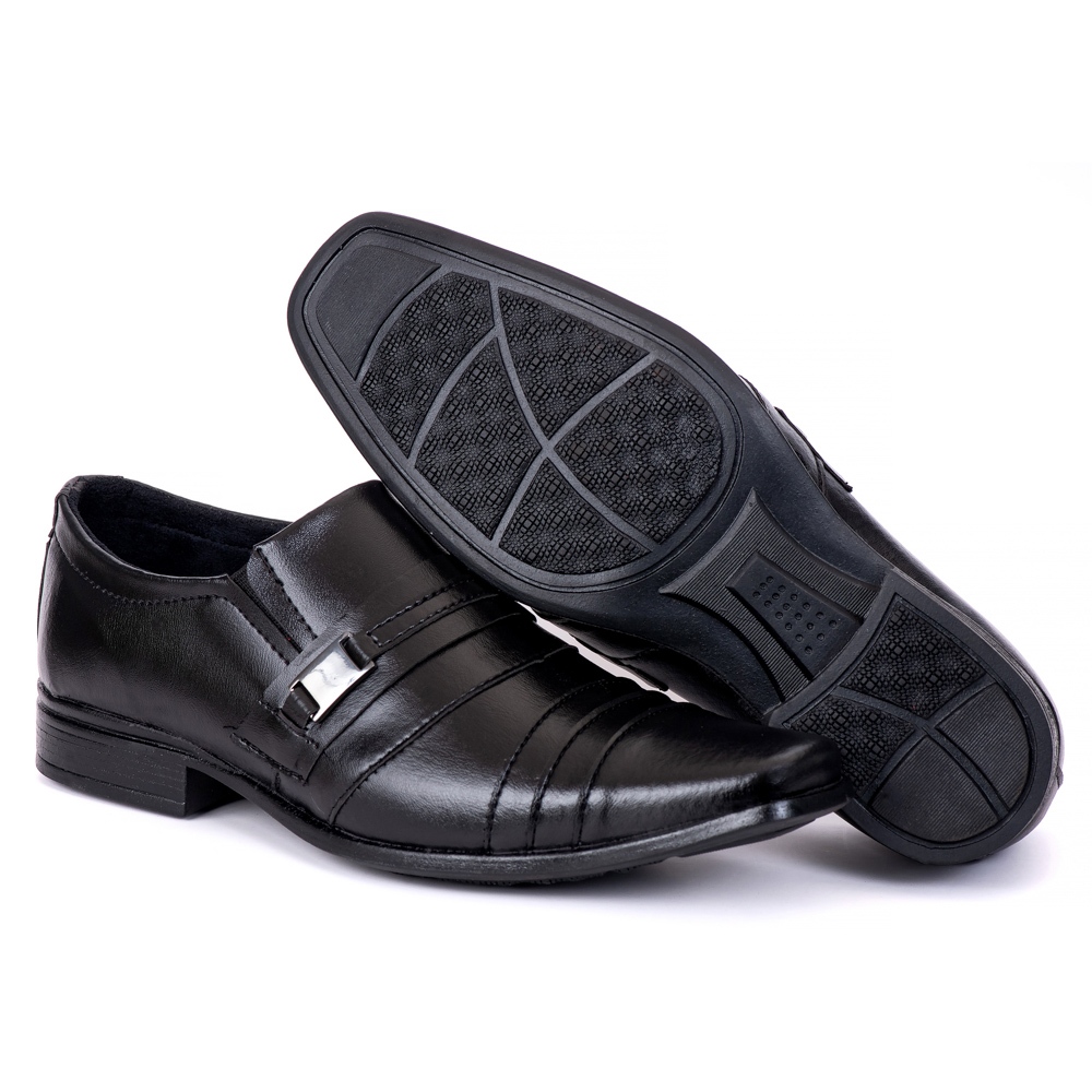 Sapato Calce Fácil Social Preto Elegante de Couro Mascilo Confortável Bico Redondo Envio Imediato