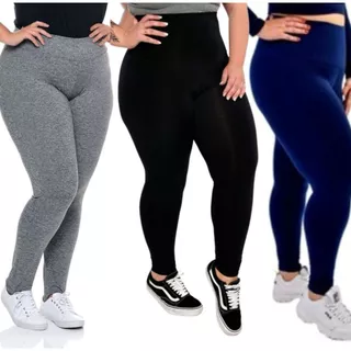 Kit 3 Calça Leg Legging Plus Size Feminina Academia Cintura Alta Cintura Alta
