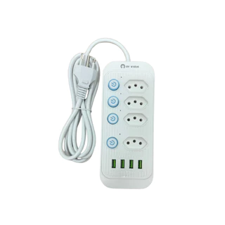 Extensão Régua Com 4 Tomadas E 4 Usb 2500W Botões Individuais Filtro De Linha Segurança 2 Metros