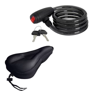 Trava Cabo De Aço Grosso Cadeado Segurança Com Chave Com Suporte Bike Bicicleta + Capa Banco Selim Bike Ajustável Almofada Forro Bicicleta