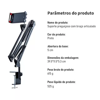 Suporte Para Cama E Mesa Articulado Universal Para Tablet E Celular