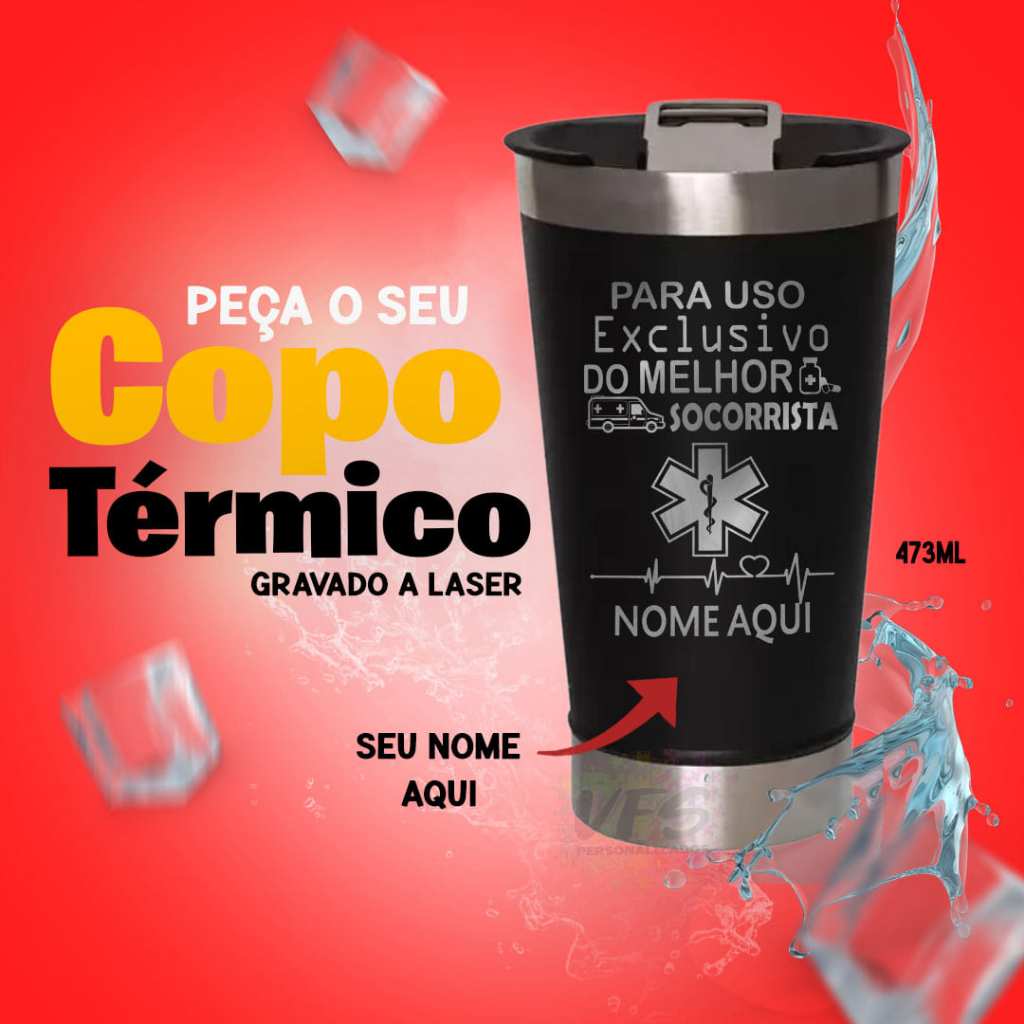 Copo Térmico personalizado socorrista samu c/seu nome