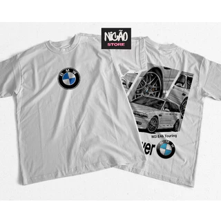 Camiseta Camisa Estmtampada Símbolo BMW Na Frente M3 E46 Touring Costas 100% Algodão Alta Qualidade