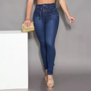 CALÇA JEANS FEMININA RECORTE PINÇA C/CINTO DESTROYER PISTOLADO